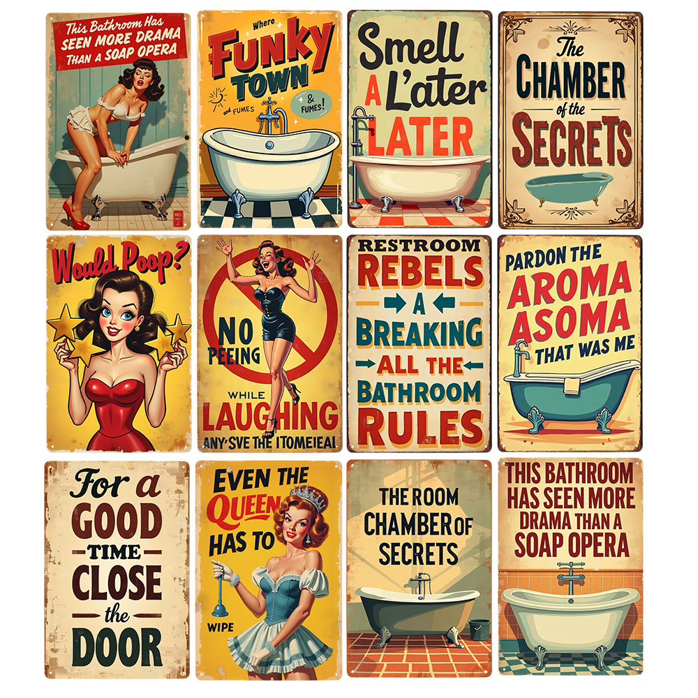 Home Bathroom Ideas - Lustige Badezimmerregeln Vintage Metallschild Retro Home