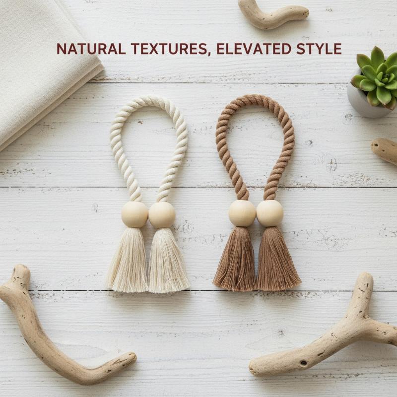 Jet Home Bathroom Accessories - 2 Stück Magnetische Holz-Quasten-Vorhanghalter, Duschvorhang-Zubehör, Heimdekoration,