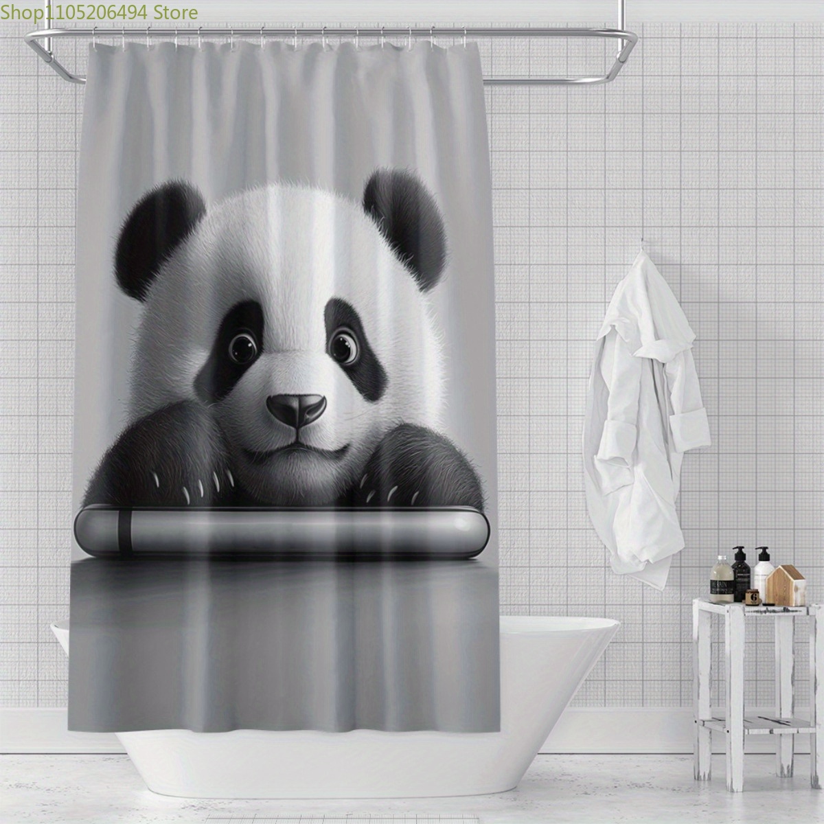 Home Bathroom Design Ideas - Niedlicher Panda-Duschvorhang, Entzückendes Tiergesicht-Design, Wasserdichter Badvorhang