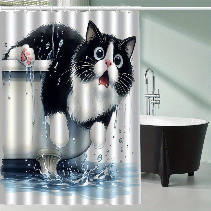 Home Bathroom Design Ideas - Lustiger Duschvorhang mit springender Katze aus