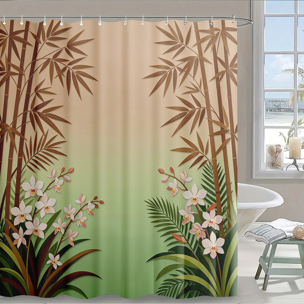 Home Bathroom Design Ideas - Wasserdichter Botanischer Tropischer Duschvorhang mit Dschungel-Print,