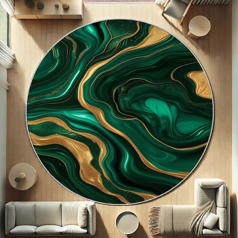 Home Bathroom Design Ideas - Smaragdgrüner runder Teppich, naturgrüne Boho-Matte für