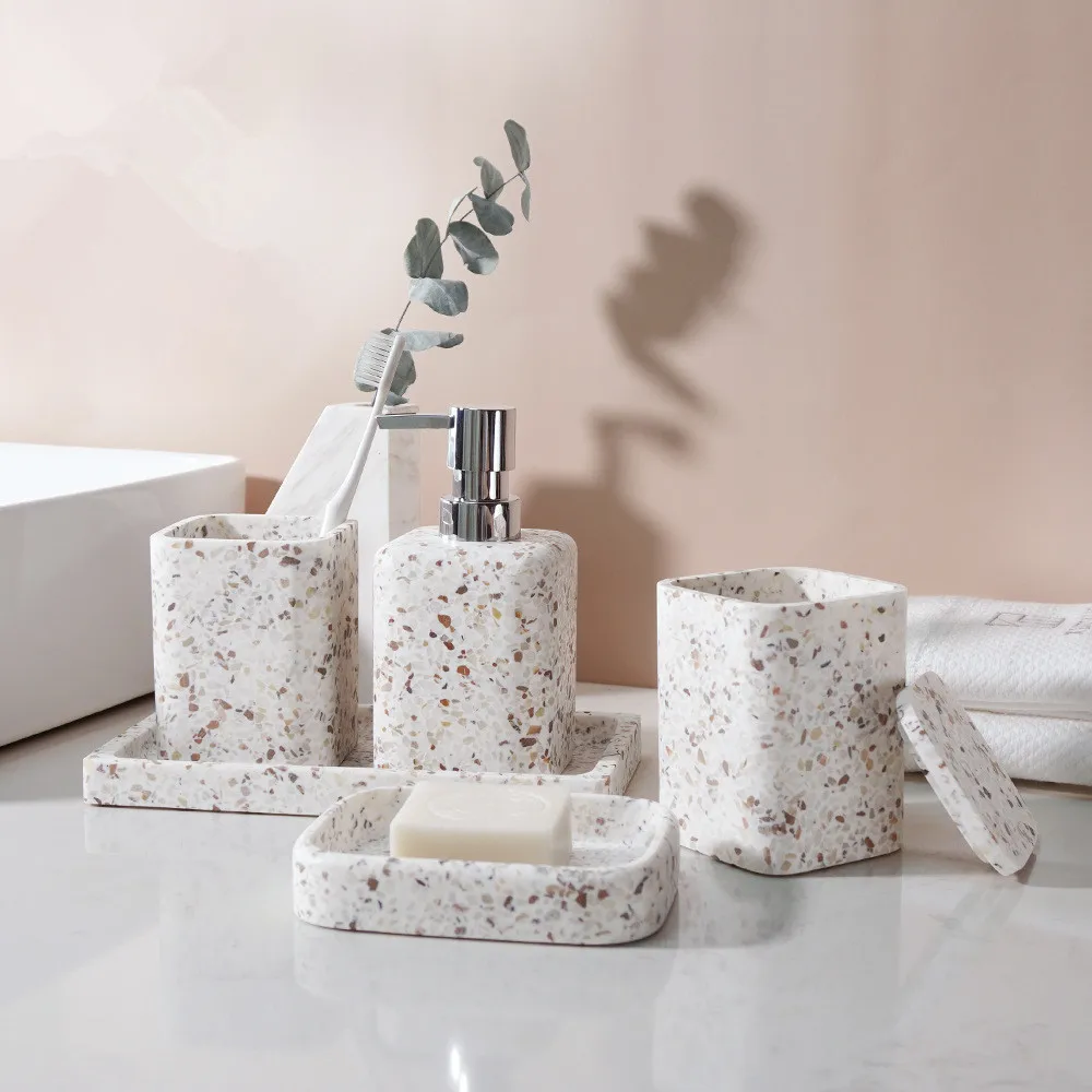 Zara Home Bathroom Set - Seifenspender aus Naturstein, Badezimmerzubehör, Zubehör, Gurgelbecher,