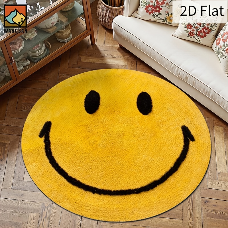 Home Bathroom Floor Mats - 2D Runder Flanell-Teppich Smiley-Gesicht-Design Weicher Bodenteppich