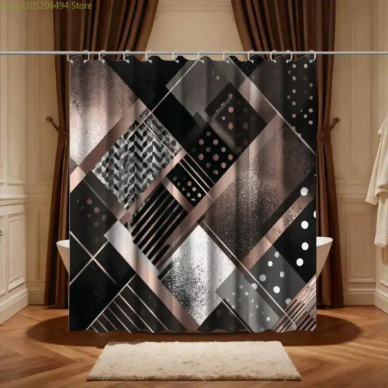 Home Bathroom Design Ideas - Moderner Geometrischer Abstrakter Duschvorhang, Schwarz-Graues Musterdesign,
