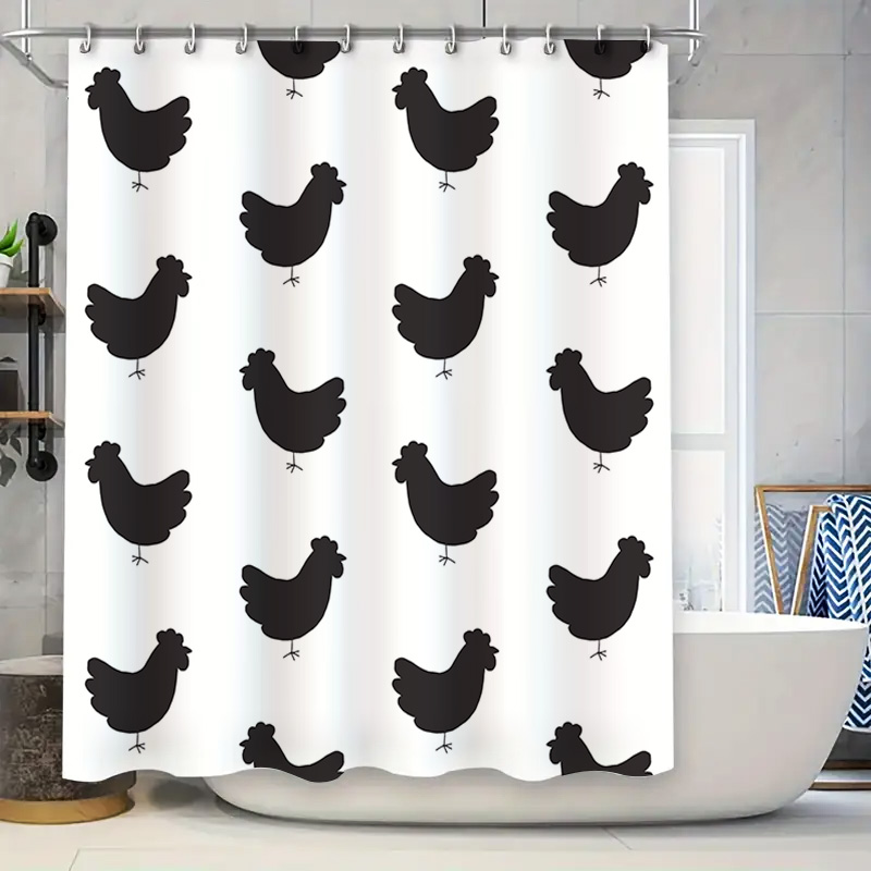 Home Bathroom Design Ideas - Wasserdichter Duschvorhang mit niedlichem schwarzem Huhn-Print-Design