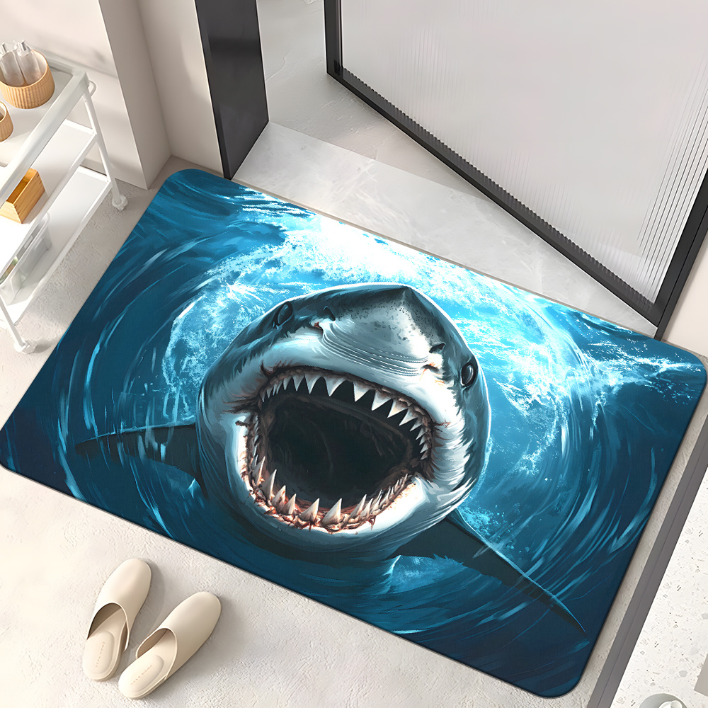 Home Bathroom Ideas - Langlebige Fußmatte mit Hai-Print, Strand-Stil, Eingangsteppich,