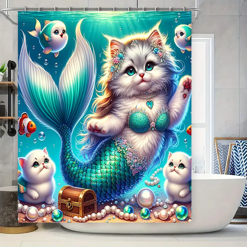 Home Bathroom Ideas - Duschvorhang Meerjungfrau Katze Fischschwanz Dekoration Wasserdicht
