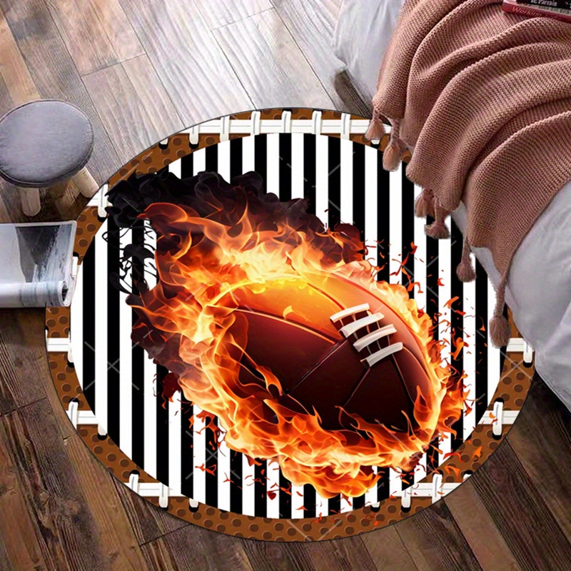 Home Bathroom Ideas - Flaming Football Runder Teppich für Wohnzimmer,