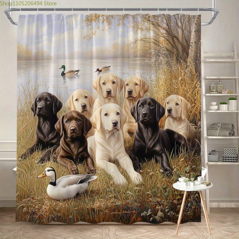 Home Bathroom Design Ideas - Duschvorhang mit Labrador-Hundefamilie, Niedliches Haustier mit