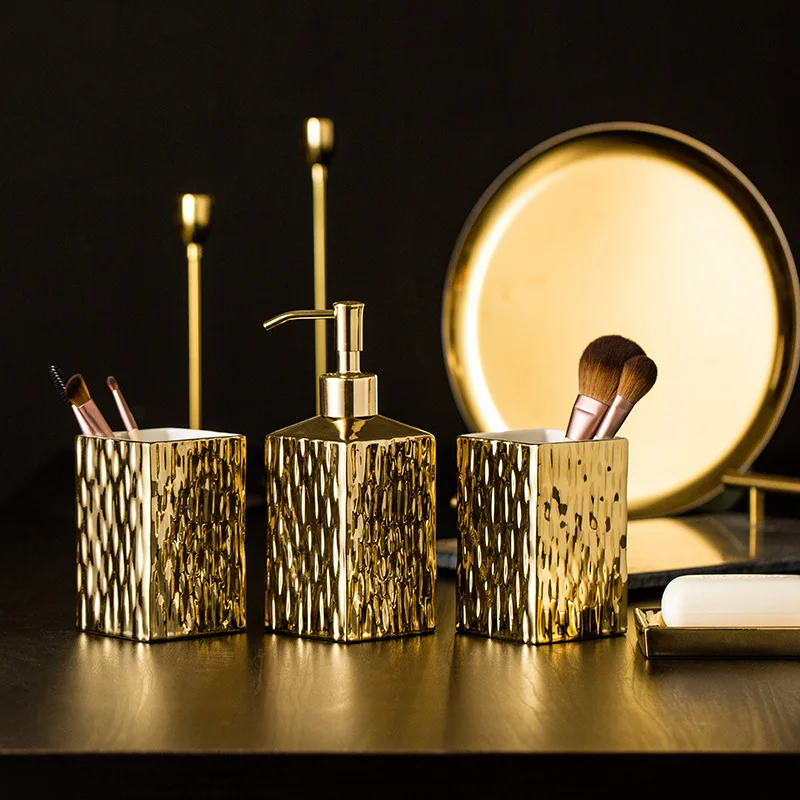 Zara Home Bathroom Set - Keramik Badezimmer Zubehör Set Gold Silber