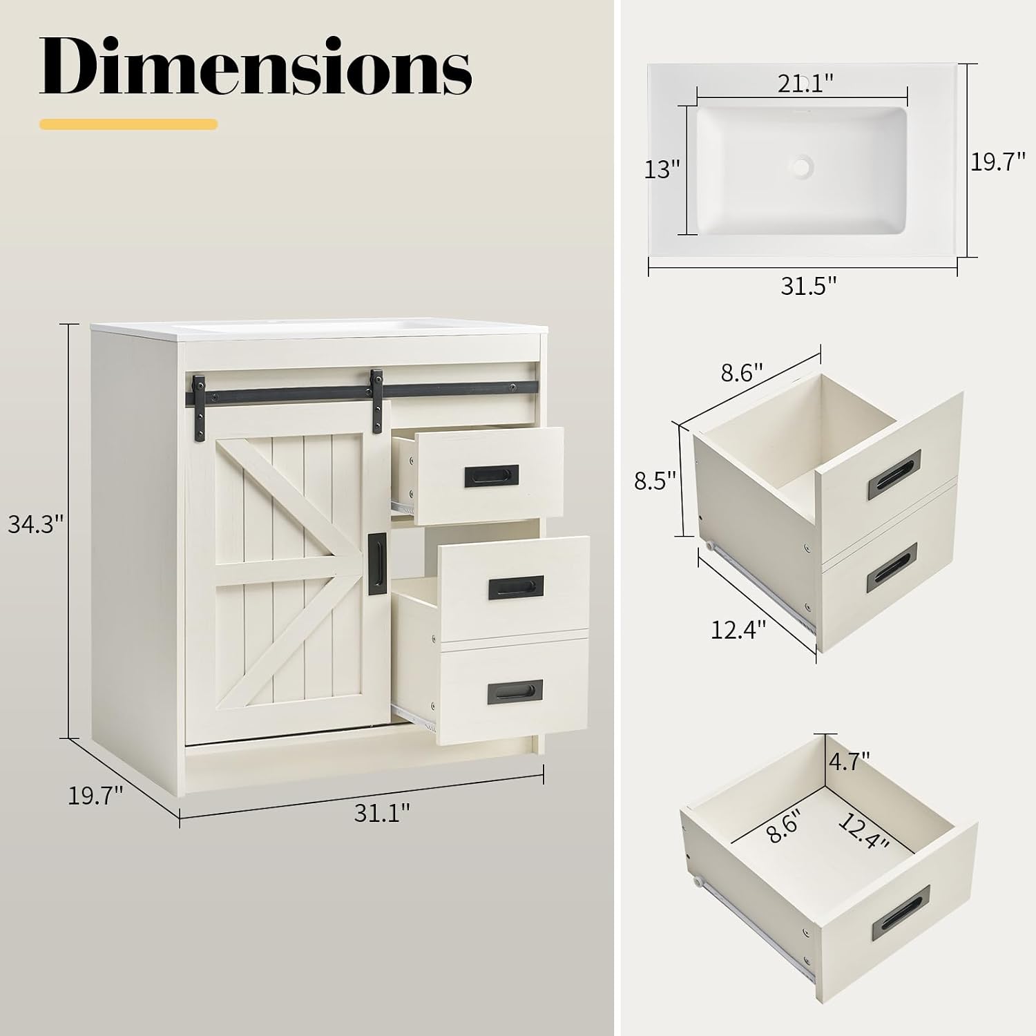 Großer Farmhouse-Badezimmersch – Home Bathroom Vanity Bewertung und Preis